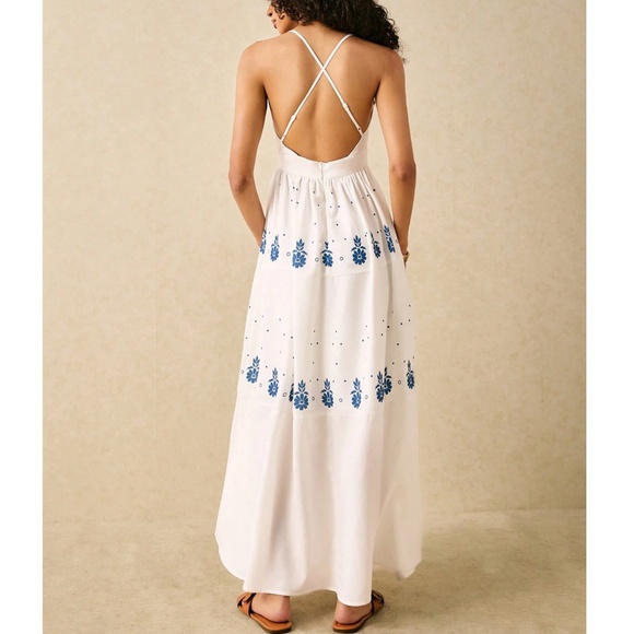 Boho Floral Print Adjustable Cami Criss Cross Straps Maxi Dress - Picture 2 of 5